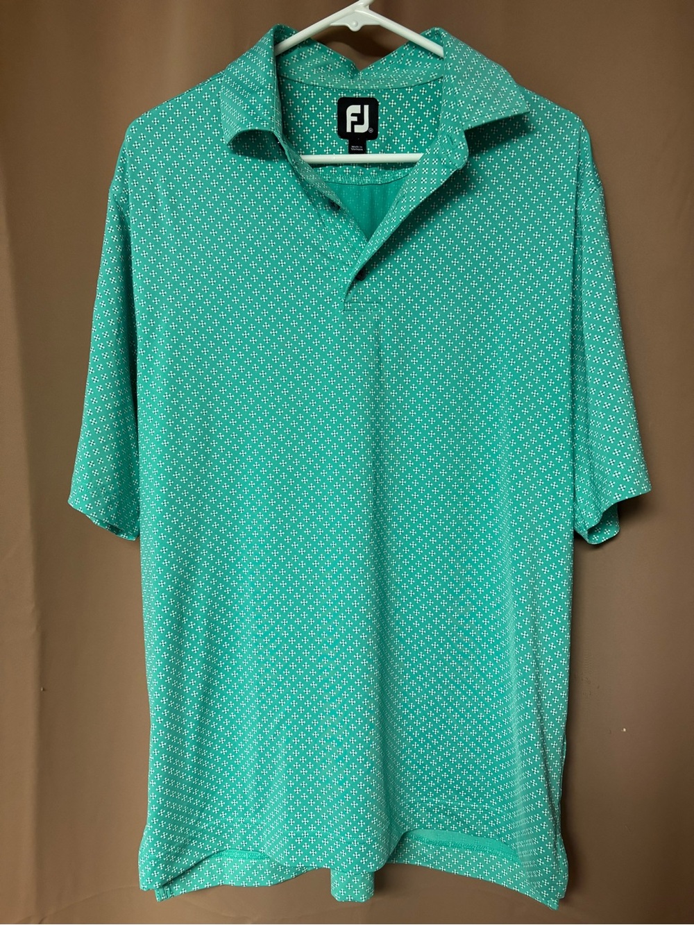 FootJoy Golf Polo Shirt Men’s Size M Aqua Green Geometric Performance Diamond
